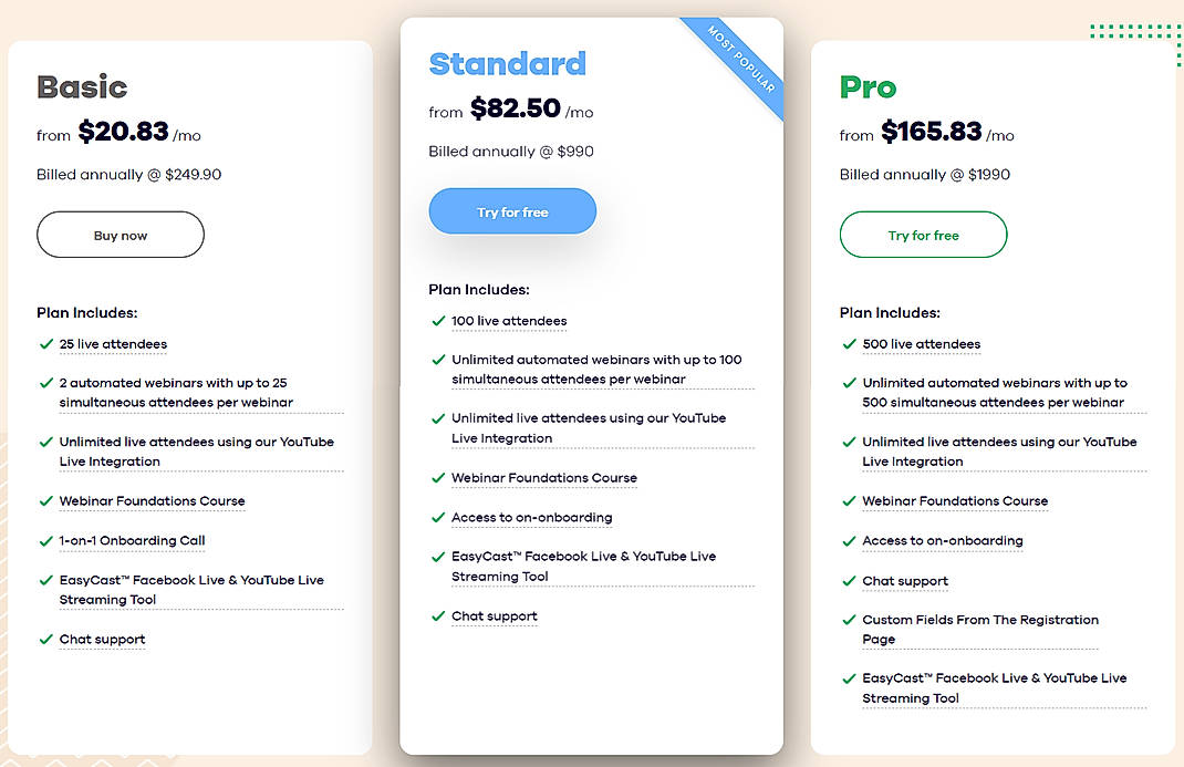 Pricing screenshot