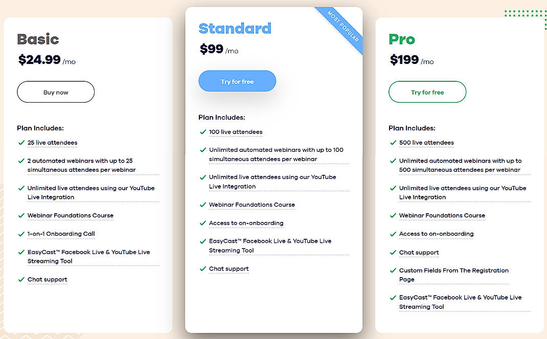 Pricing screenshot