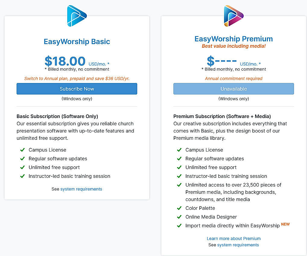 Pricing screenshot