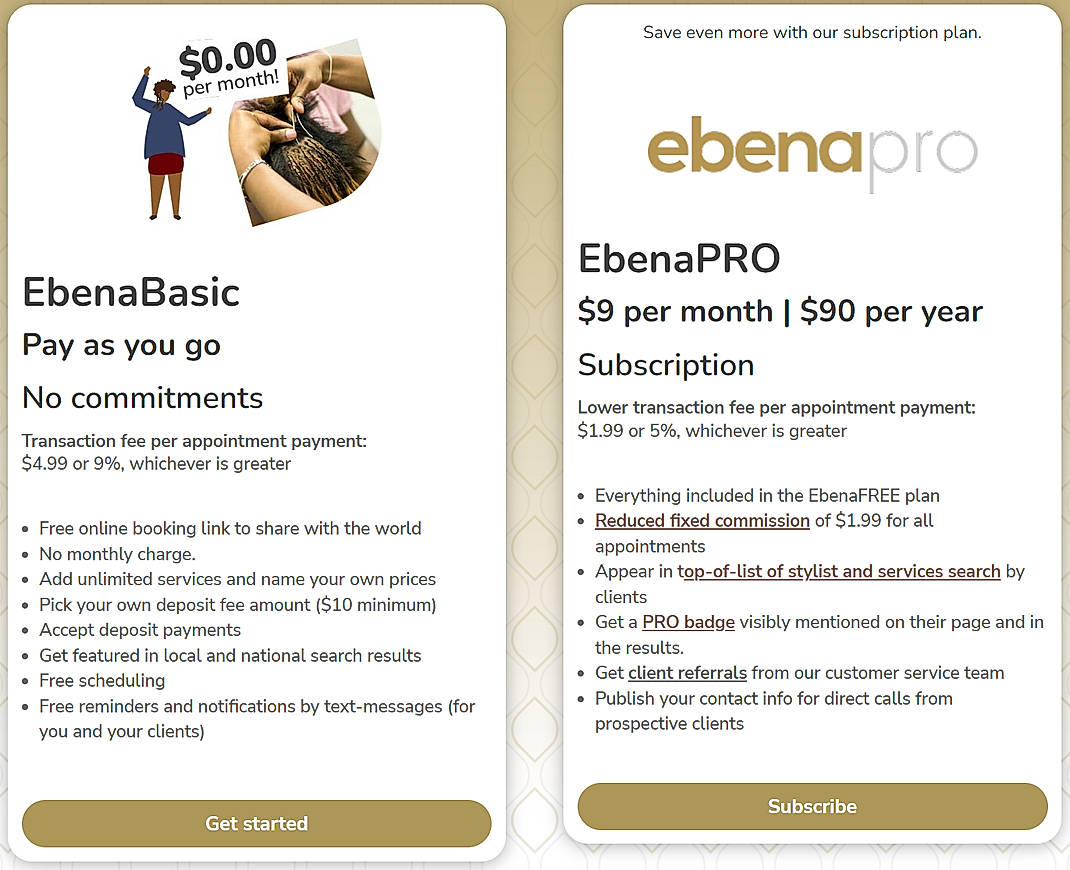 Pricing screenshot