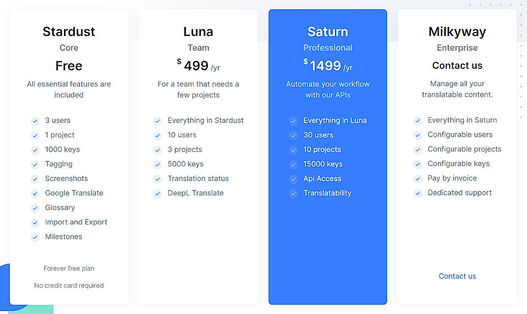 Pricing screenshot
