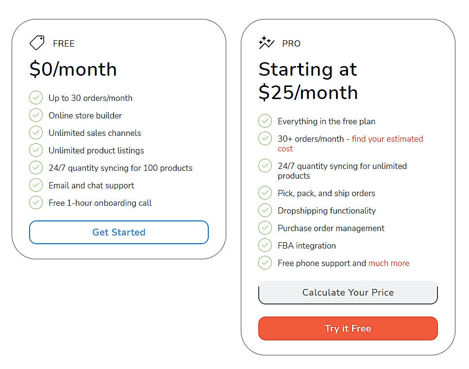 Pricing screenshot