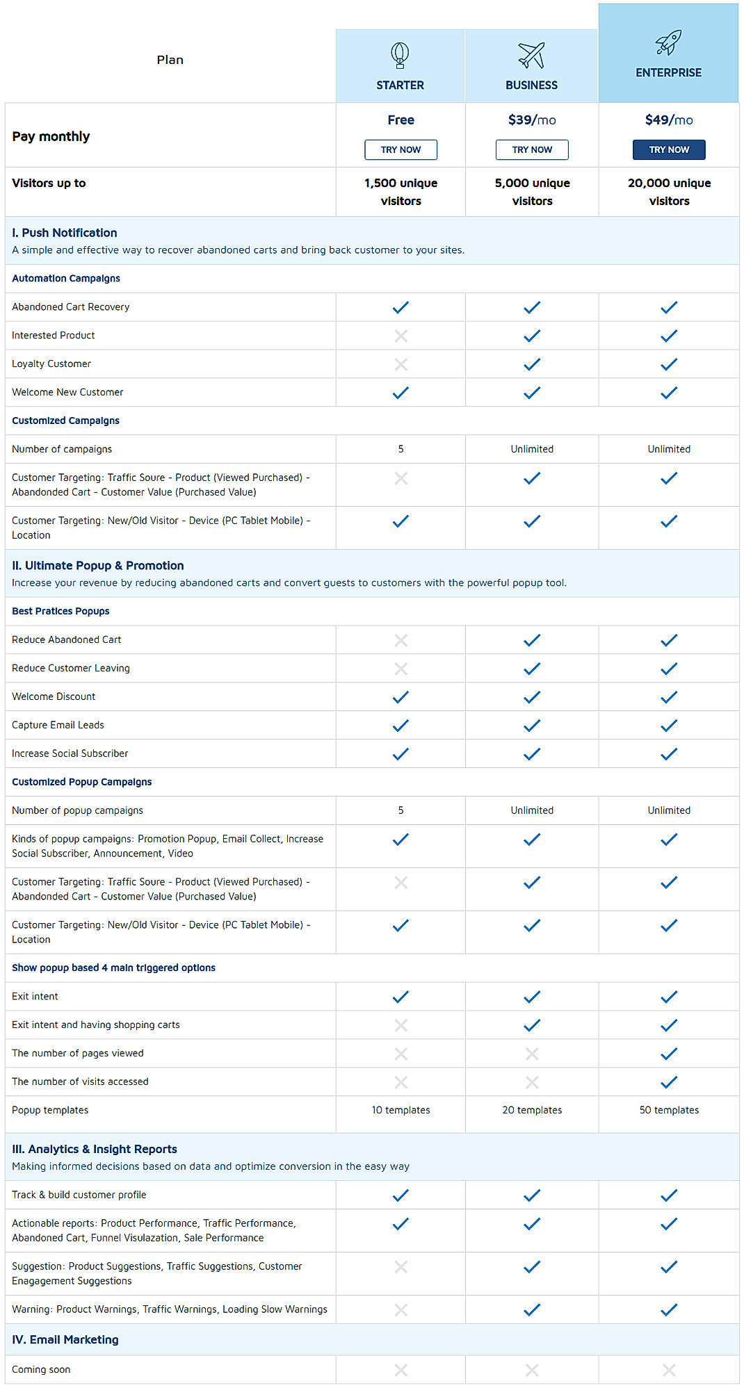 Pricing screenshot