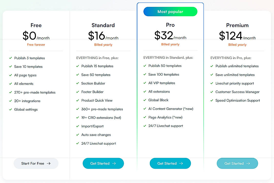 Pricing screenshot