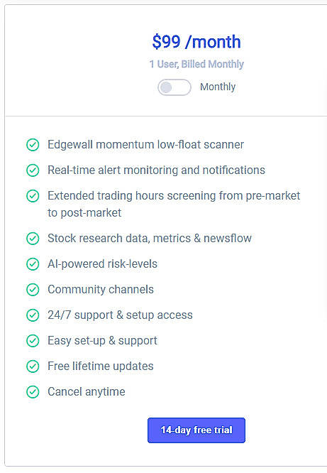 Pricing screenshot