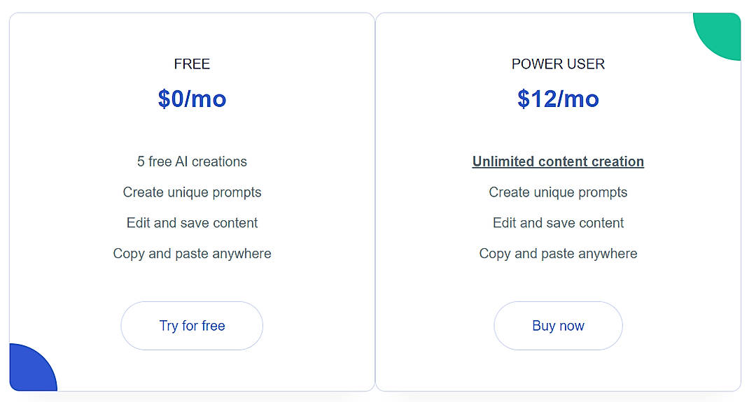 Pricing screenshot