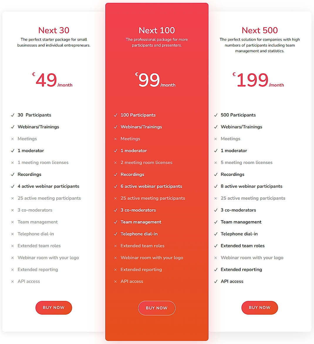 Pricing screenshot