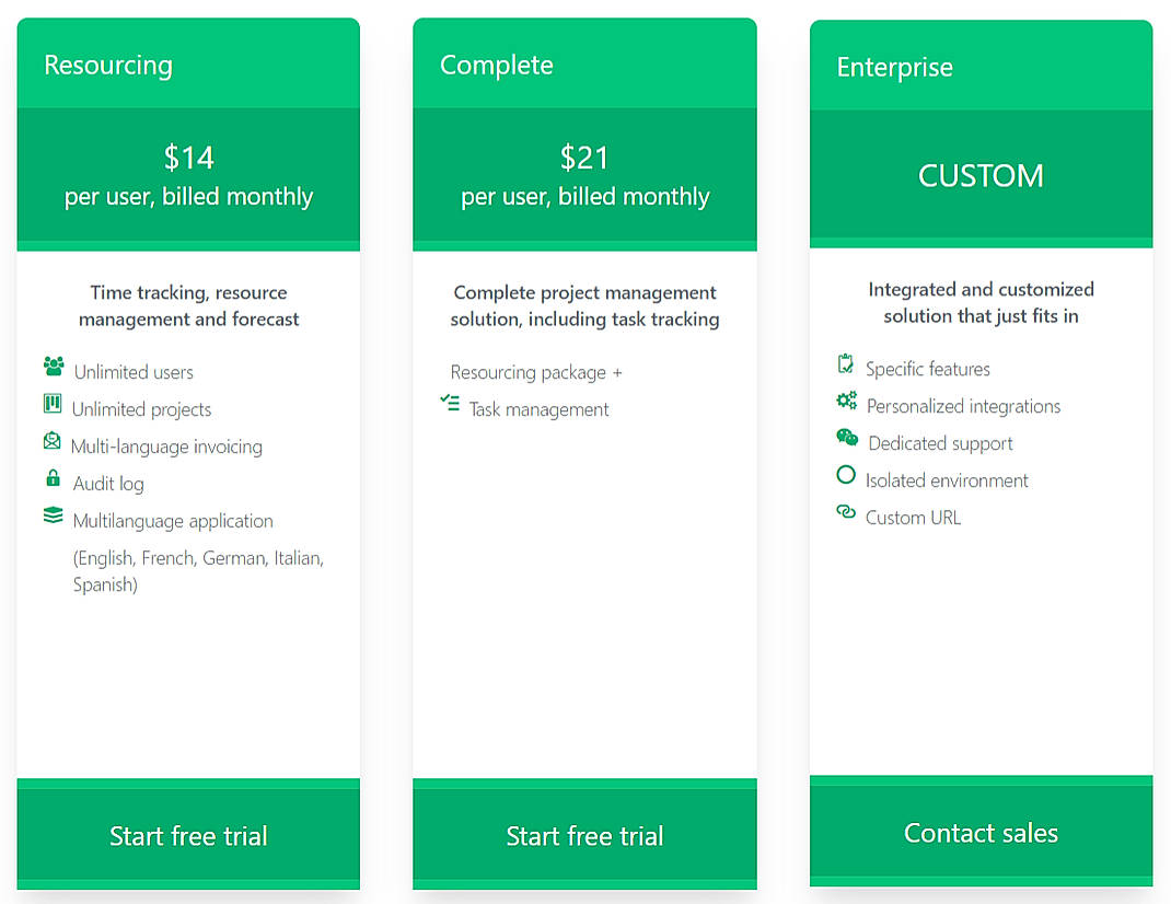 Pricing screenshot