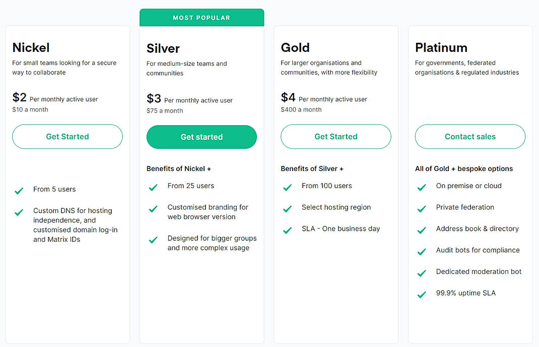Pricing screenshot