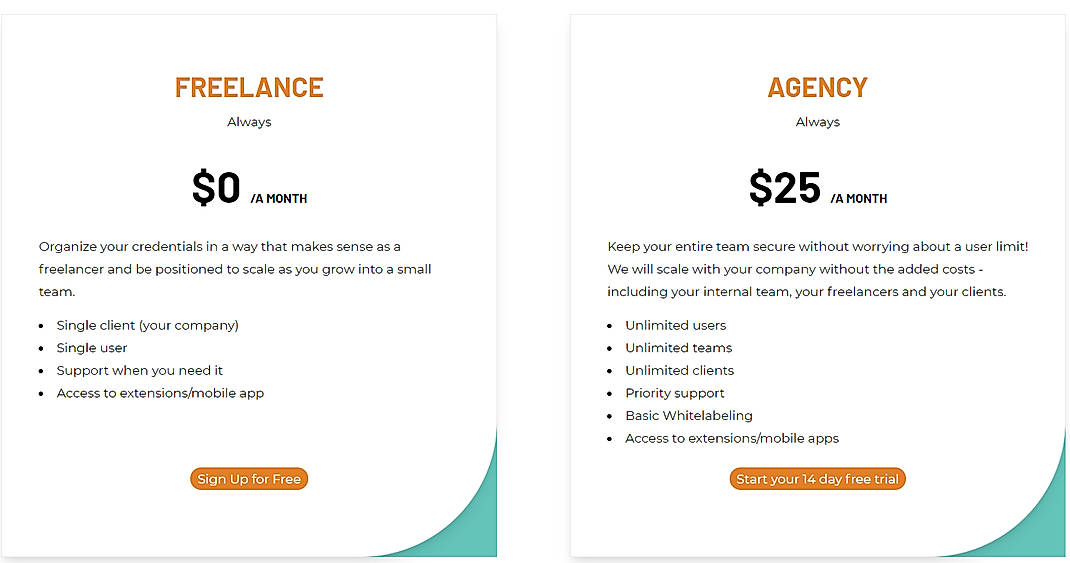 Pricing screenshot