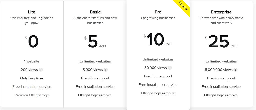 Pricing screenshot