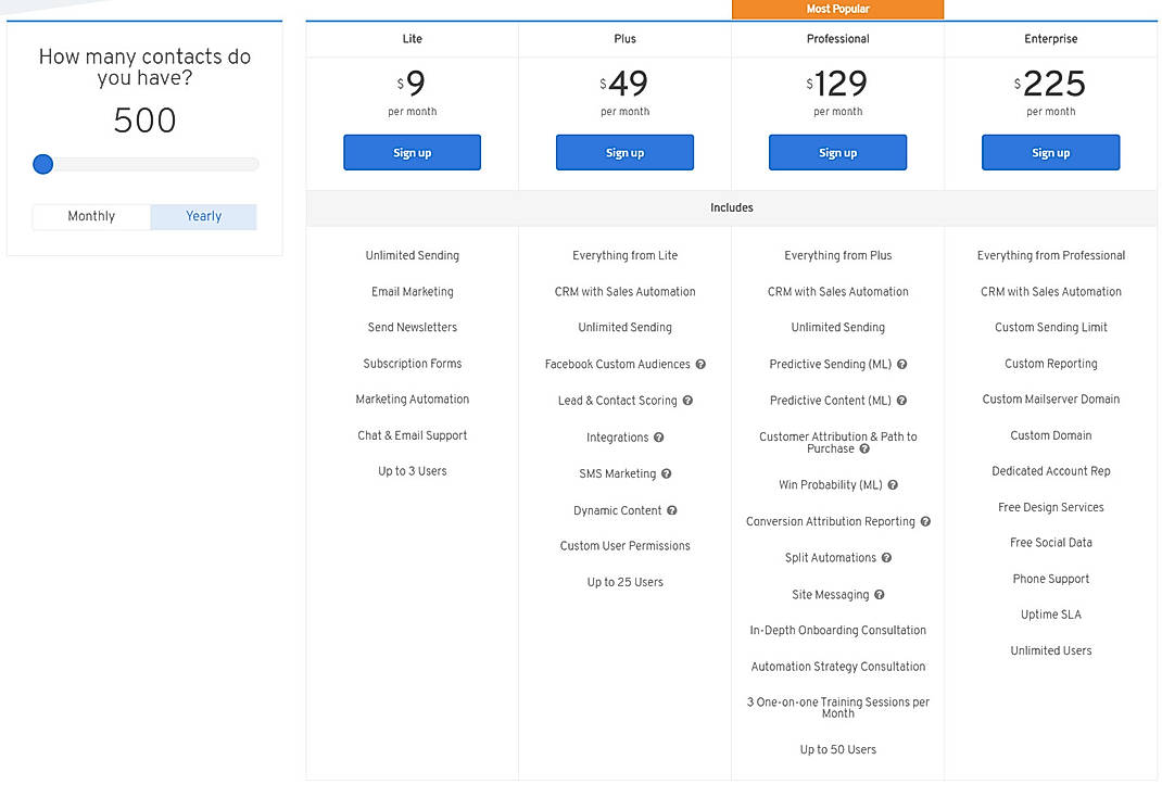 Pricing screenshot