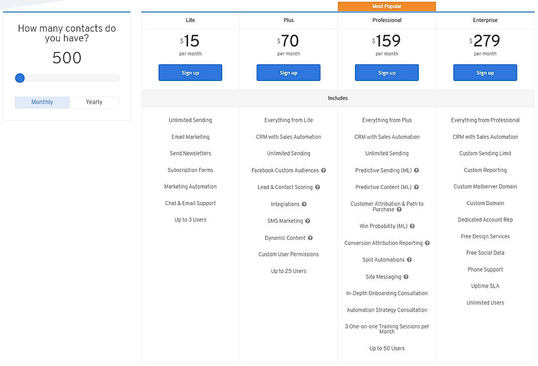 Pricing screenshot