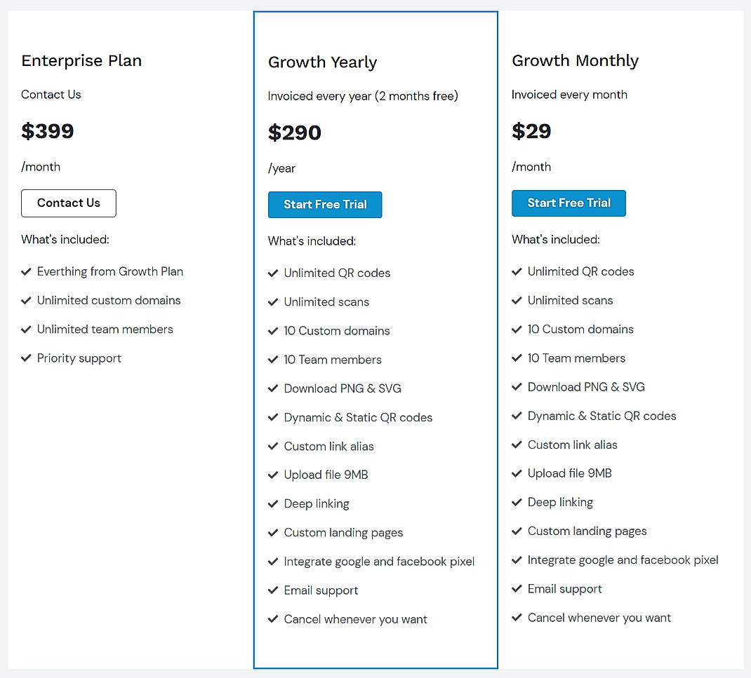 Pricing screenshot