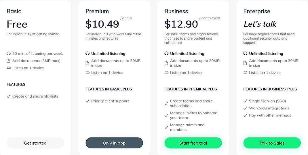 Pricing screenshot