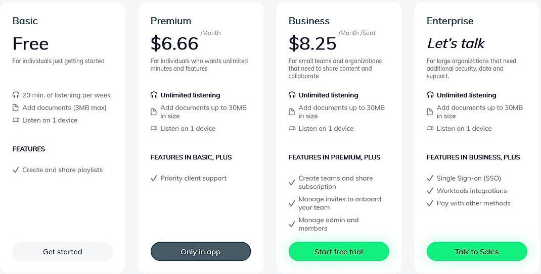 Pricing screenshot