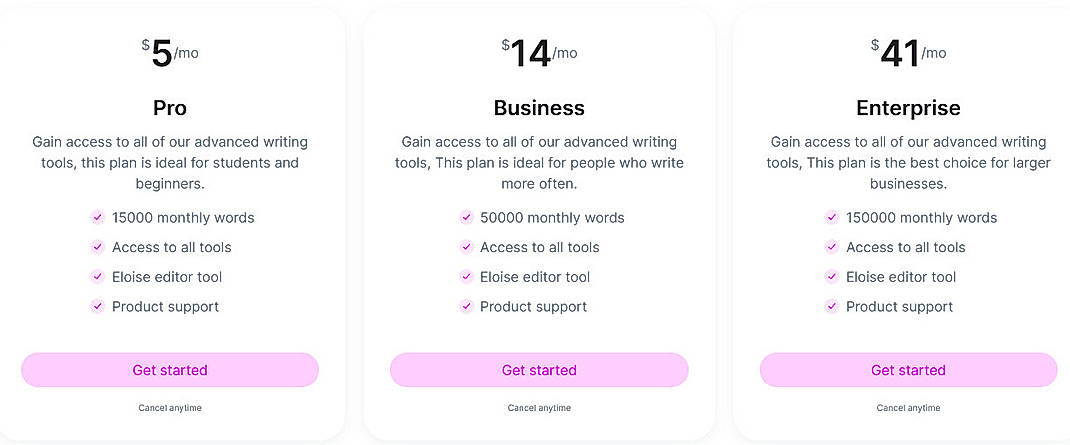 Pricing screenshot