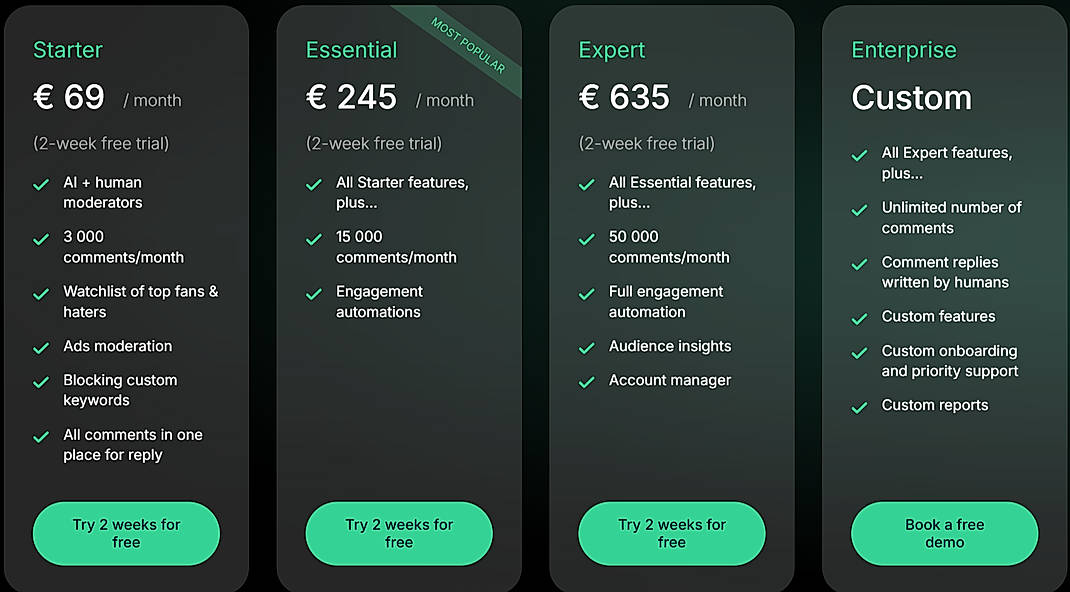 Pricing screenshot
