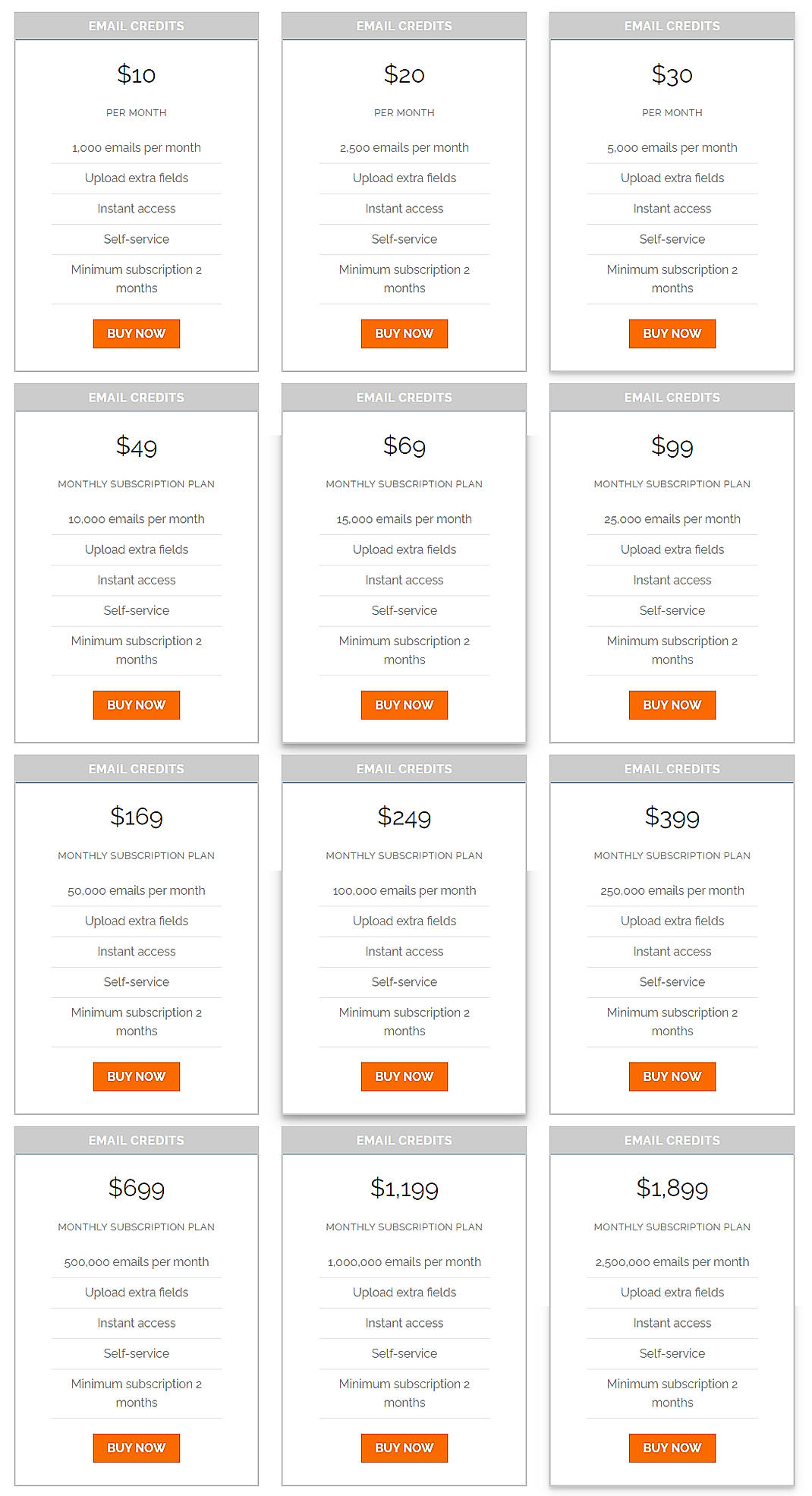 Pricing screenshot