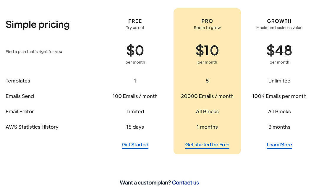 Pricing screenshot