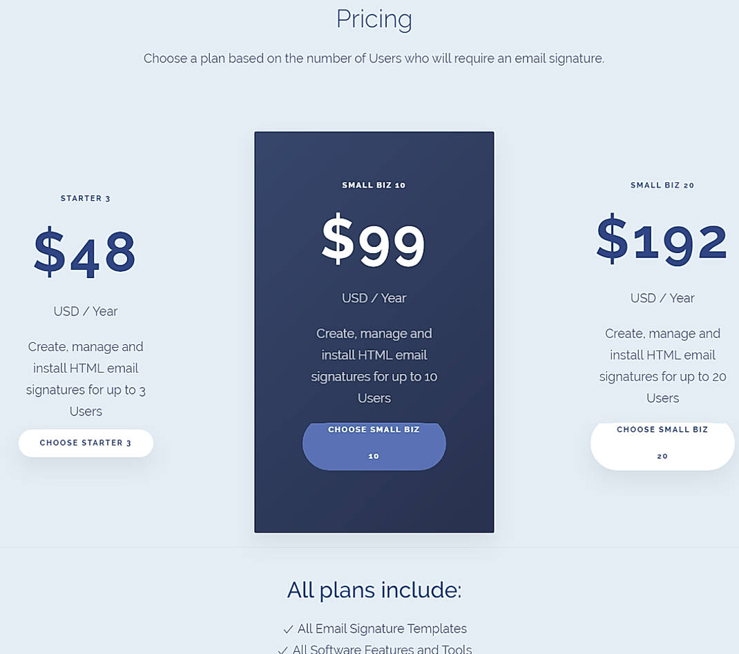 Pricing screenshot