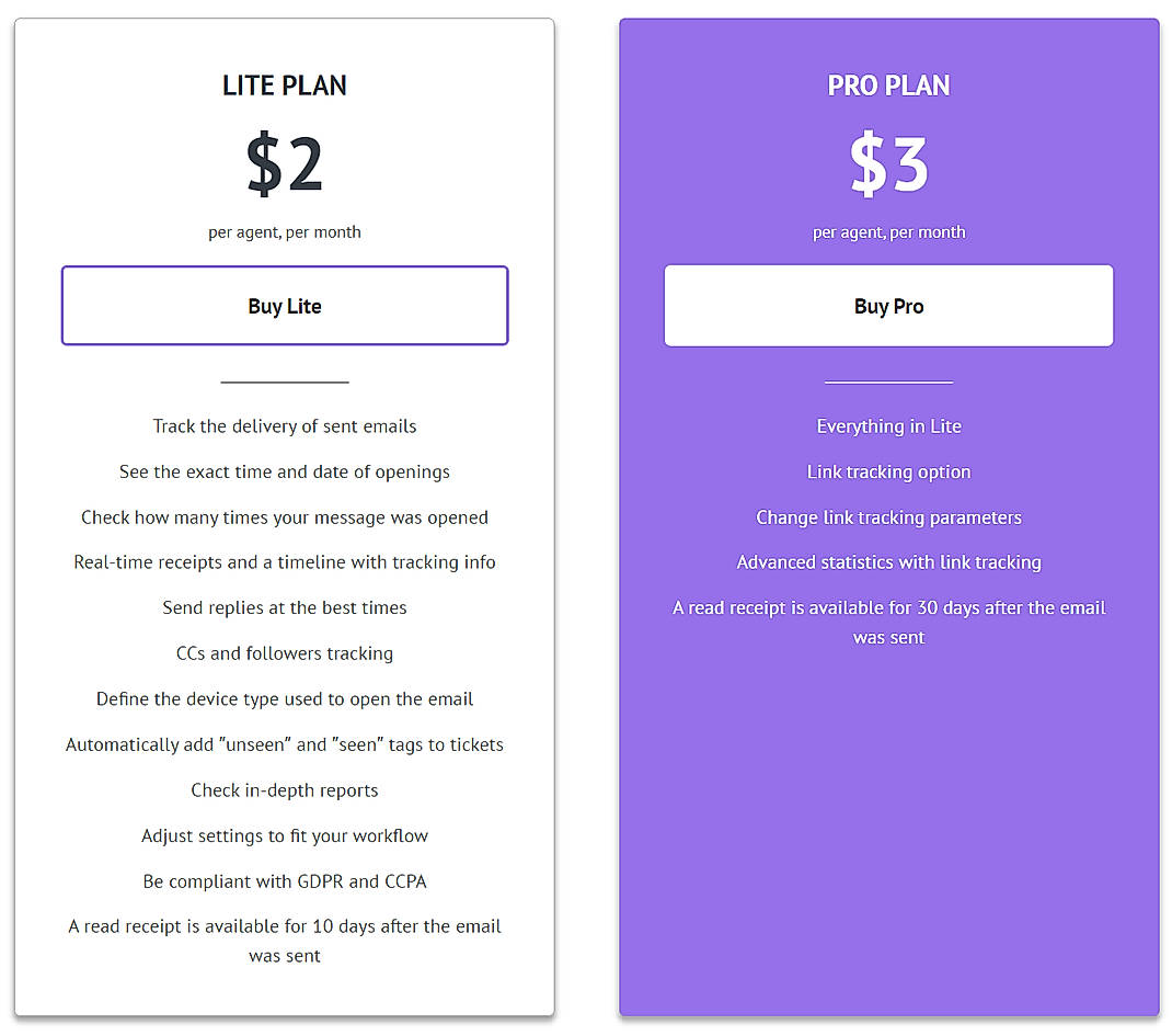 Pricing screenshot