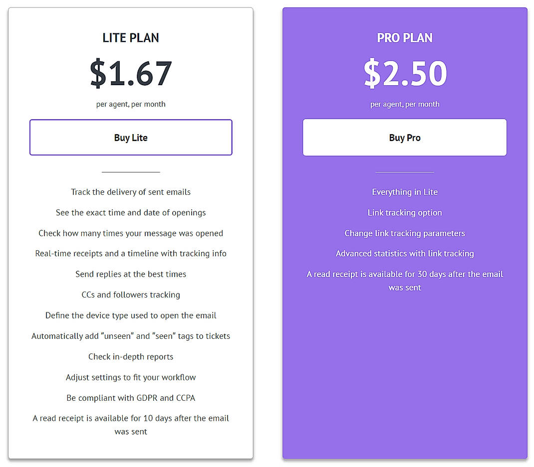 Pricing screenshot