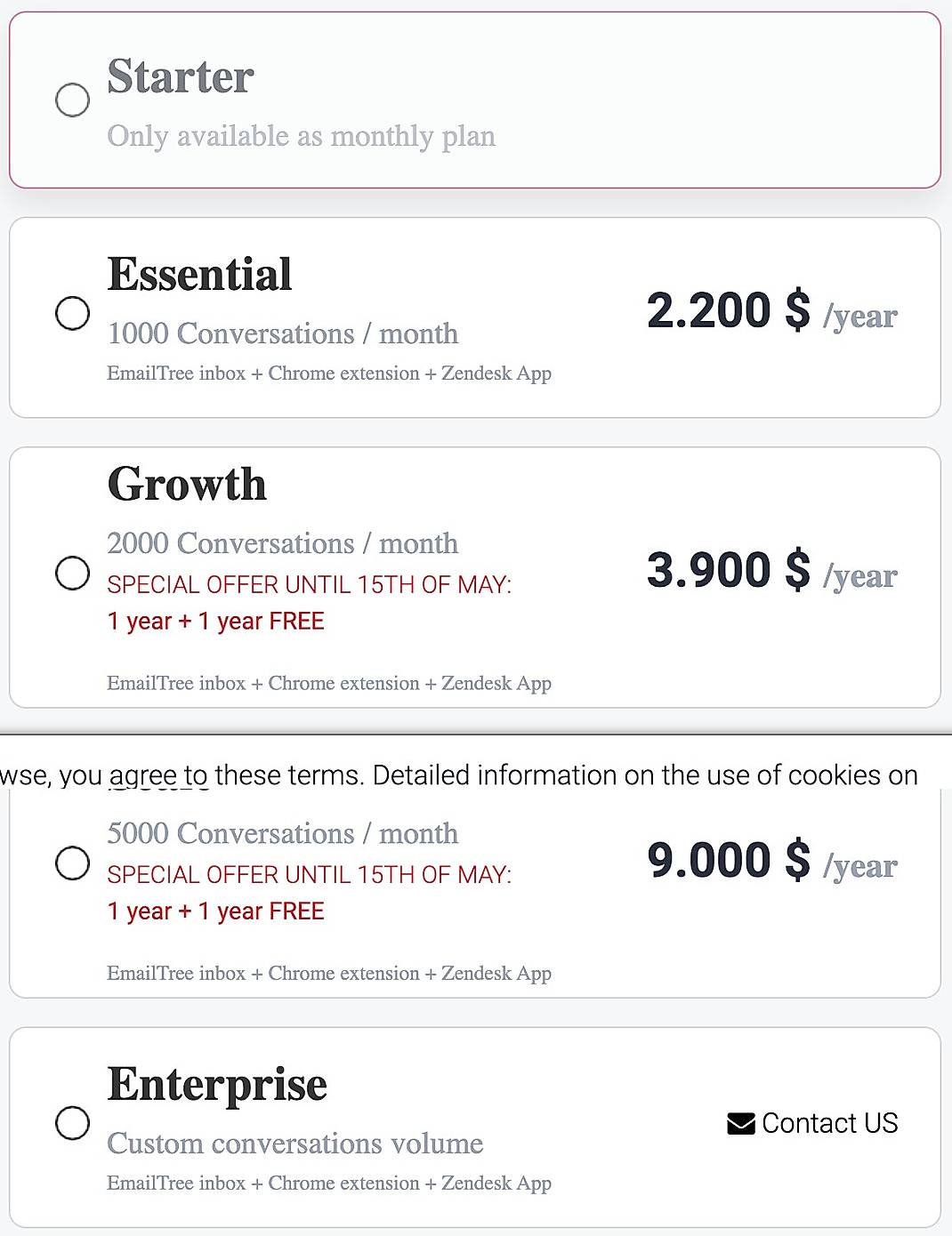 Pricing screenshot