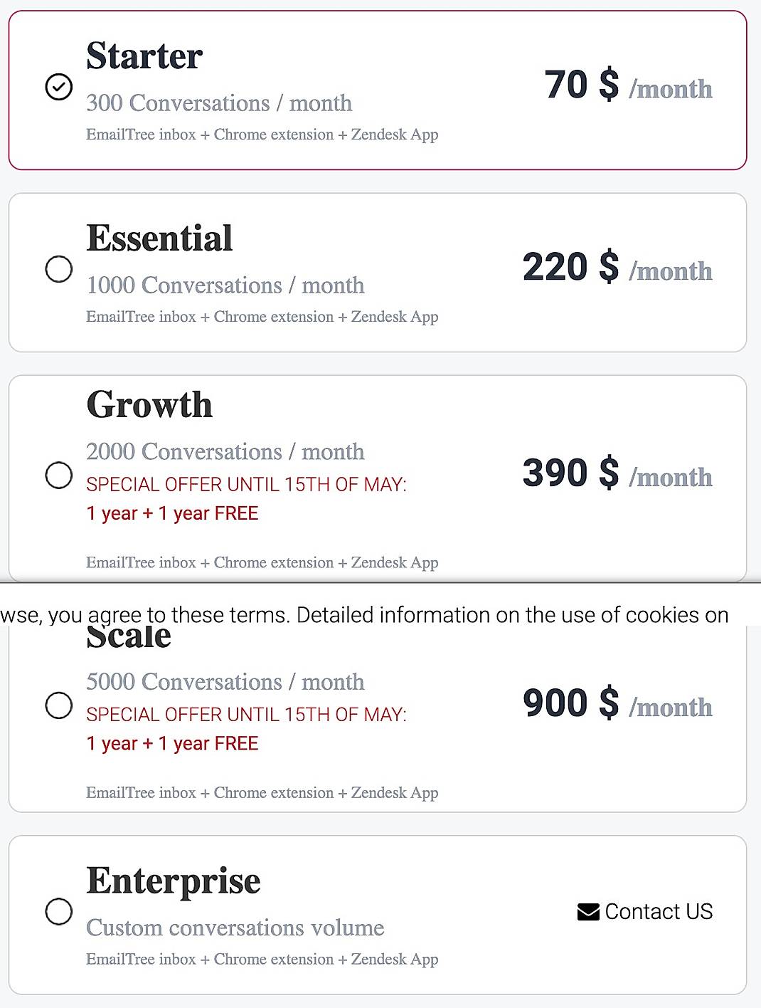 Pricing screenshot