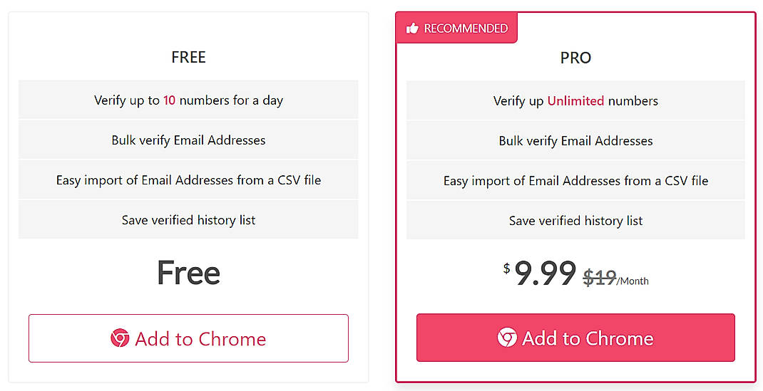 Pricing screenshot