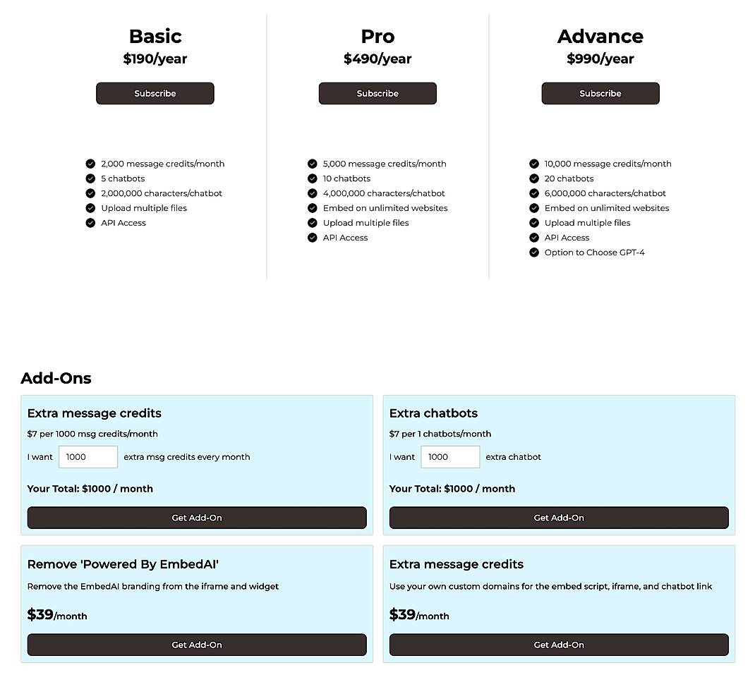 Pricing screenshot