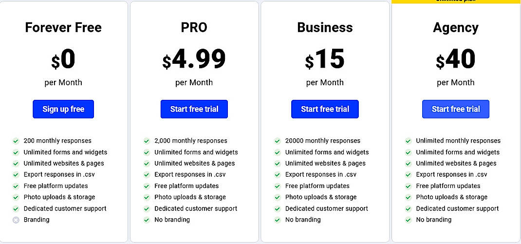 Pricing screenshot
