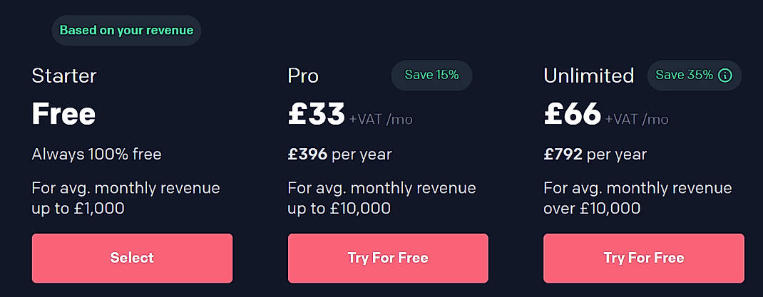 Pricing screenshot
