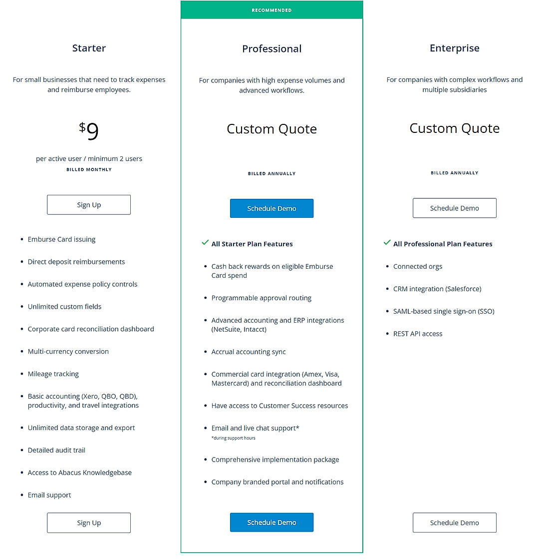 Pricing screenshot