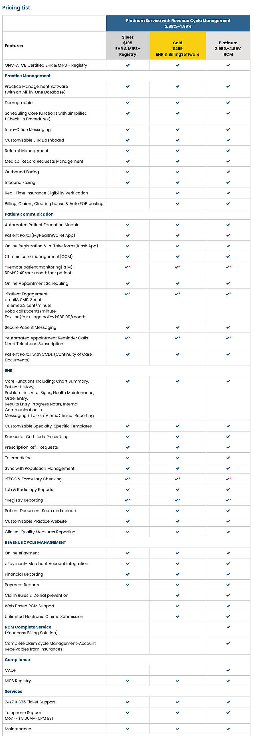 Pricing screenshot
