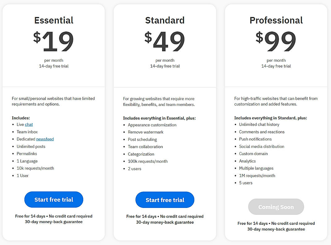 Pricing screenshot