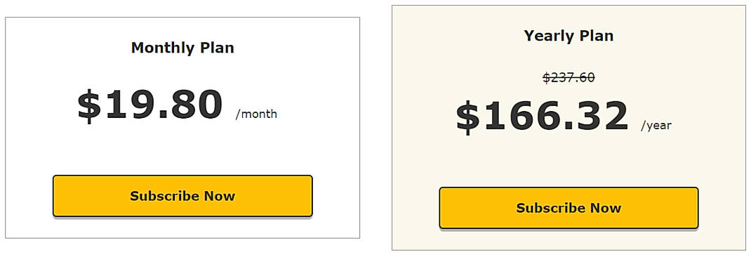 Pricing screenshot
