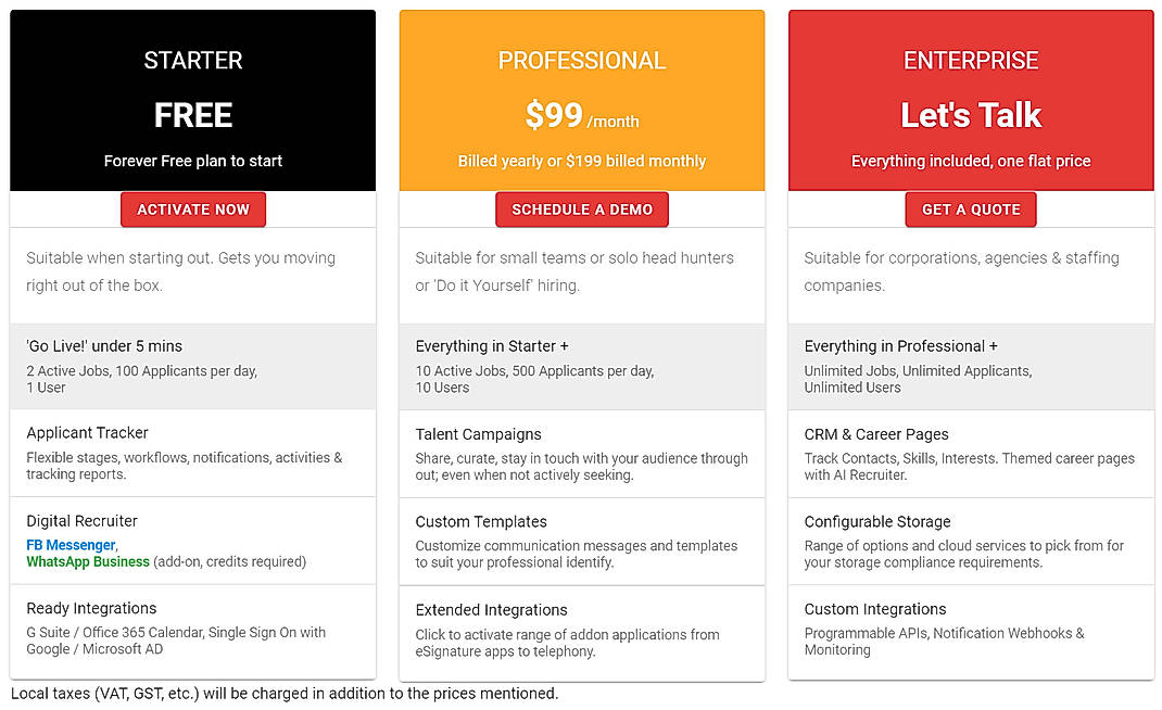 Pricing screenshot