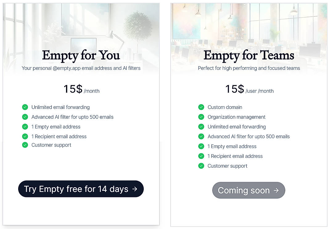 Pricing screenshot