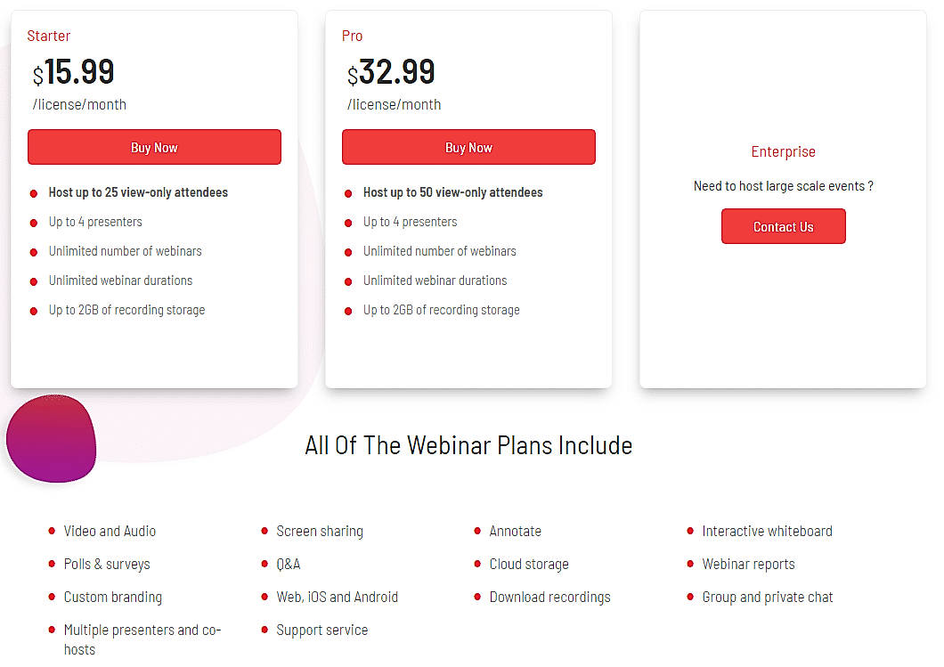 Pricing screenshot