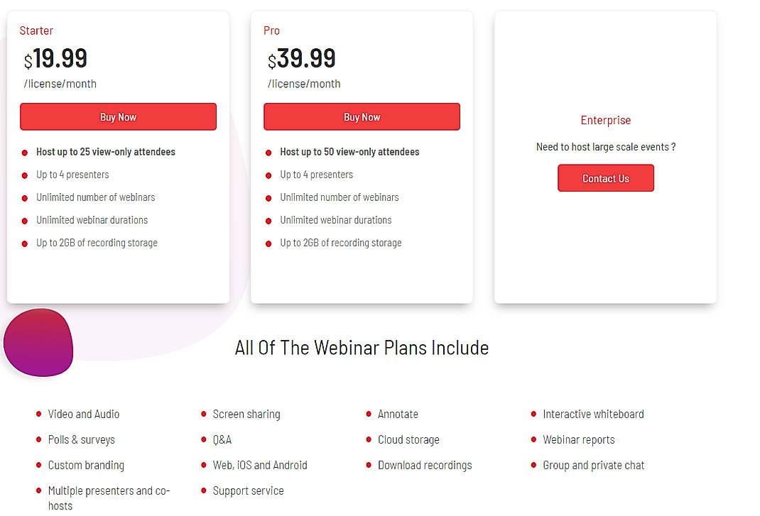 Pricing screenshot
