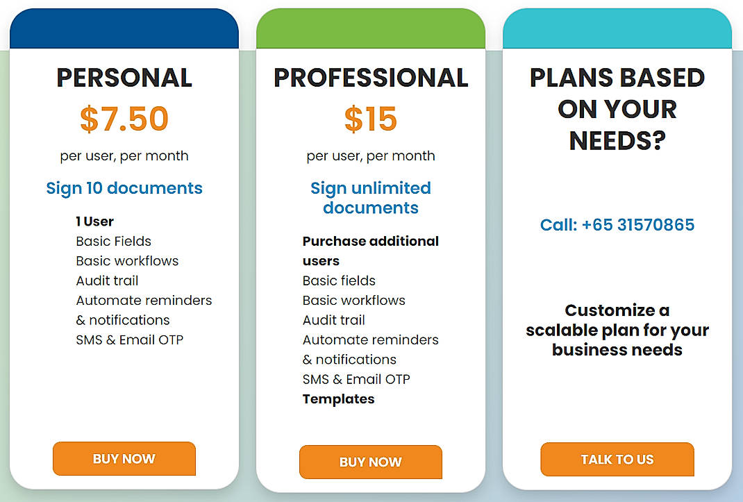 Pricing screenshot