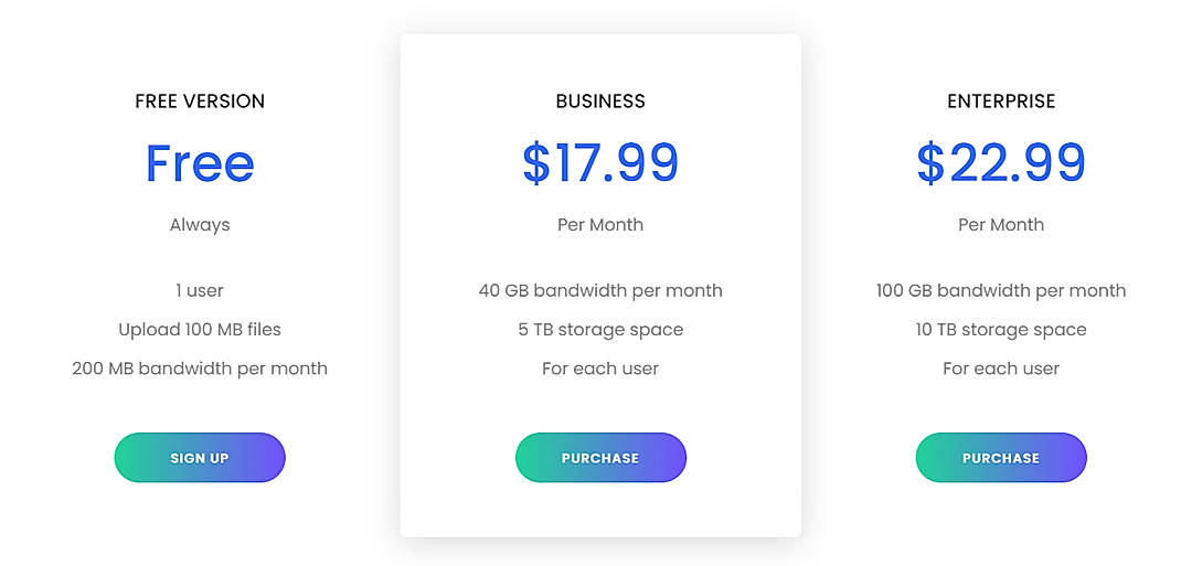 Pricing screenshot