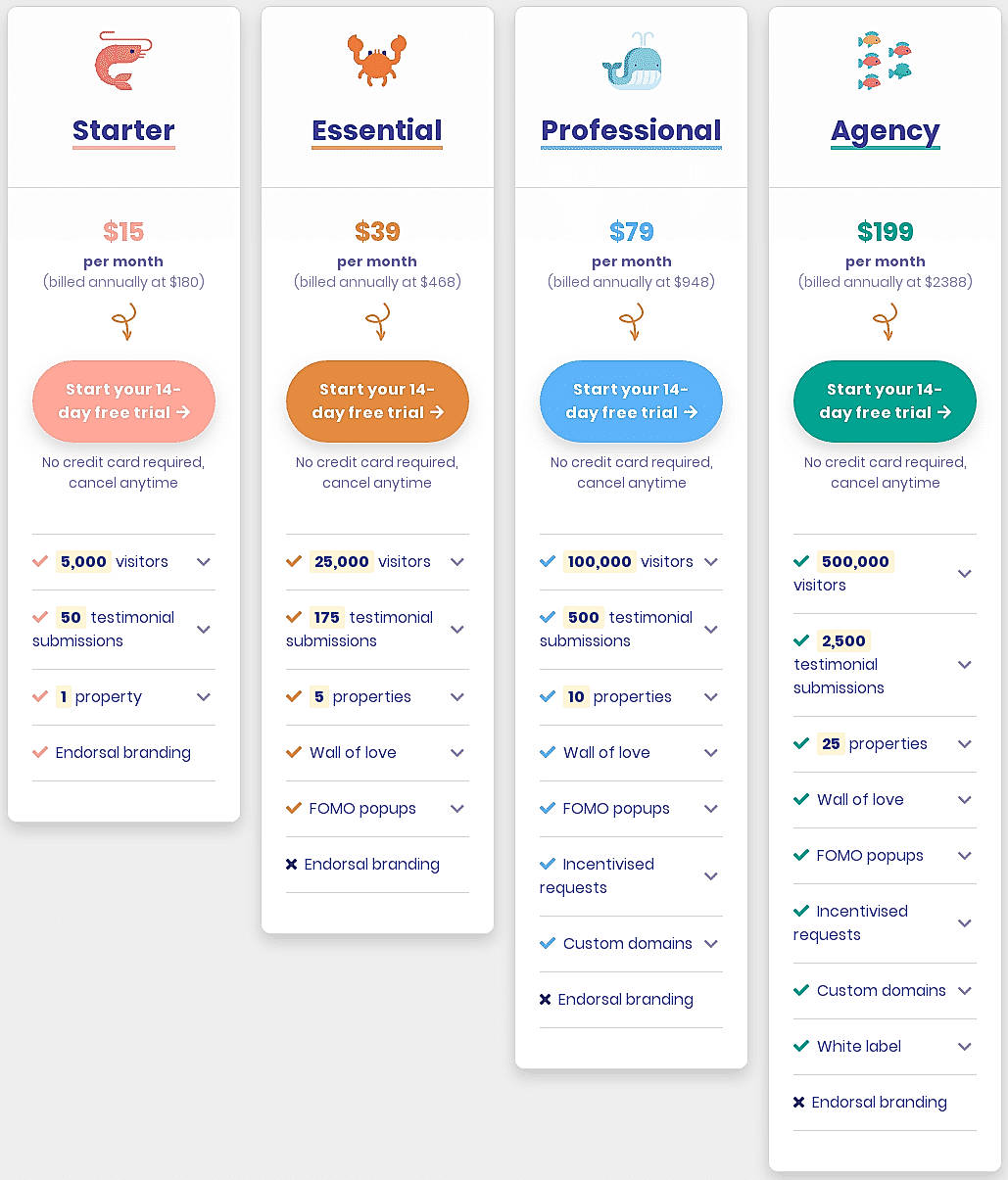 Pricing screenshot