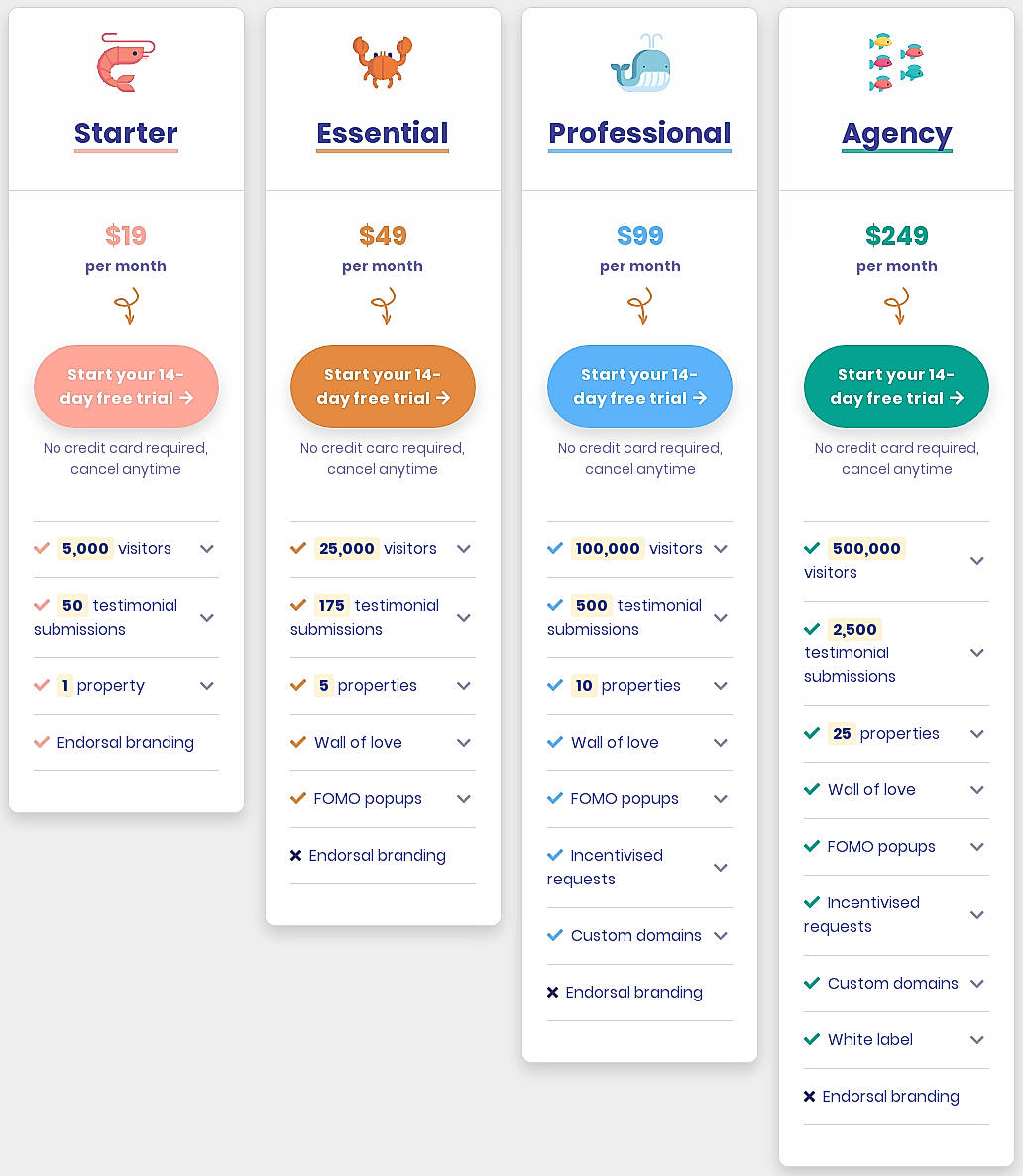 Pricing screenshot