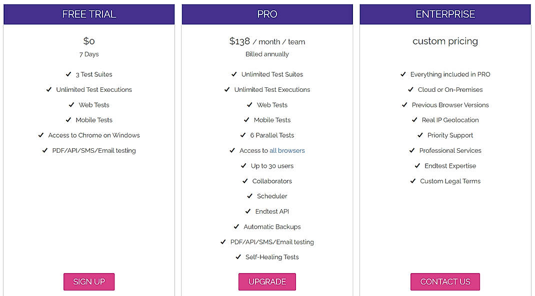 Pricing screenshot