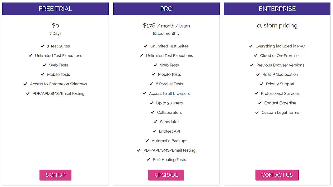 Pricing screenshot