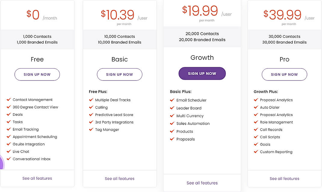 Pricing screenshot