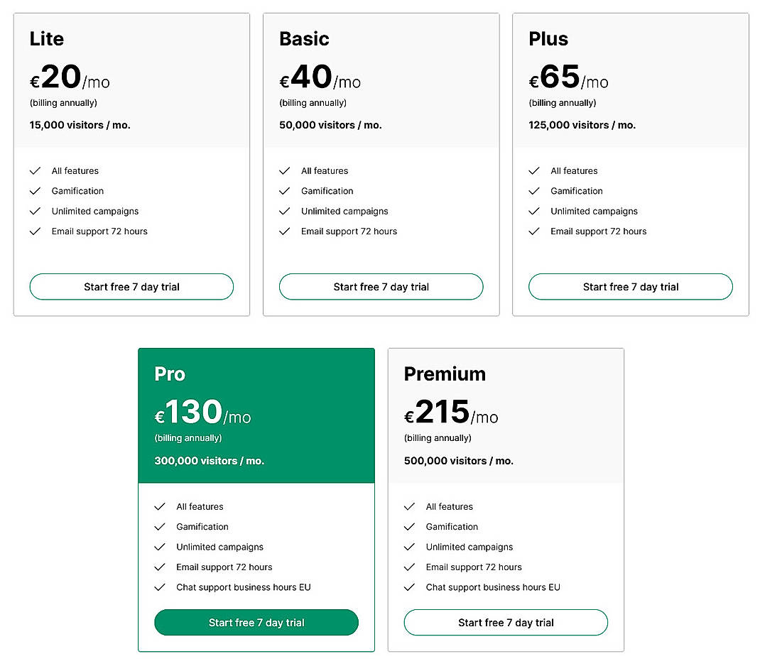 Pricing screenshot