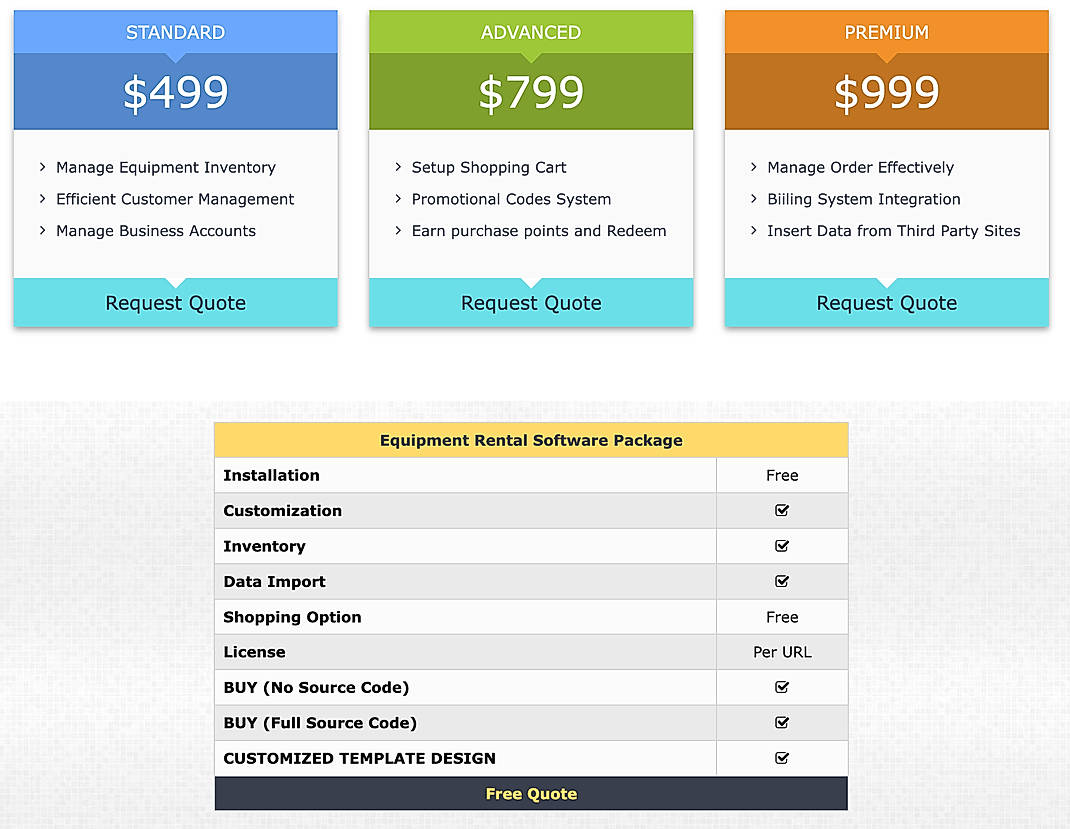 Pricing screenshot